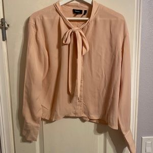 Theory light pink pussy bow top size small